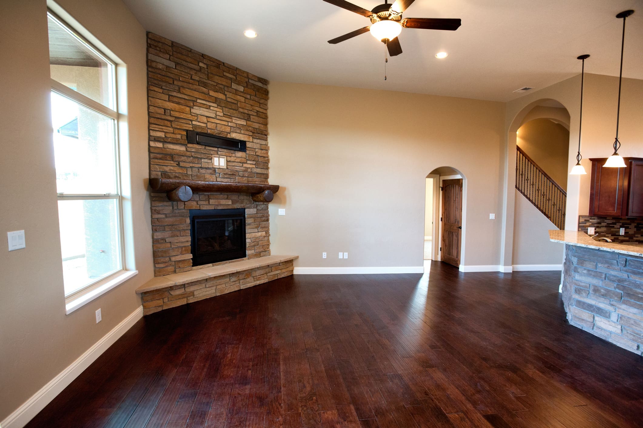 Upscale modern home interior with a fireplace