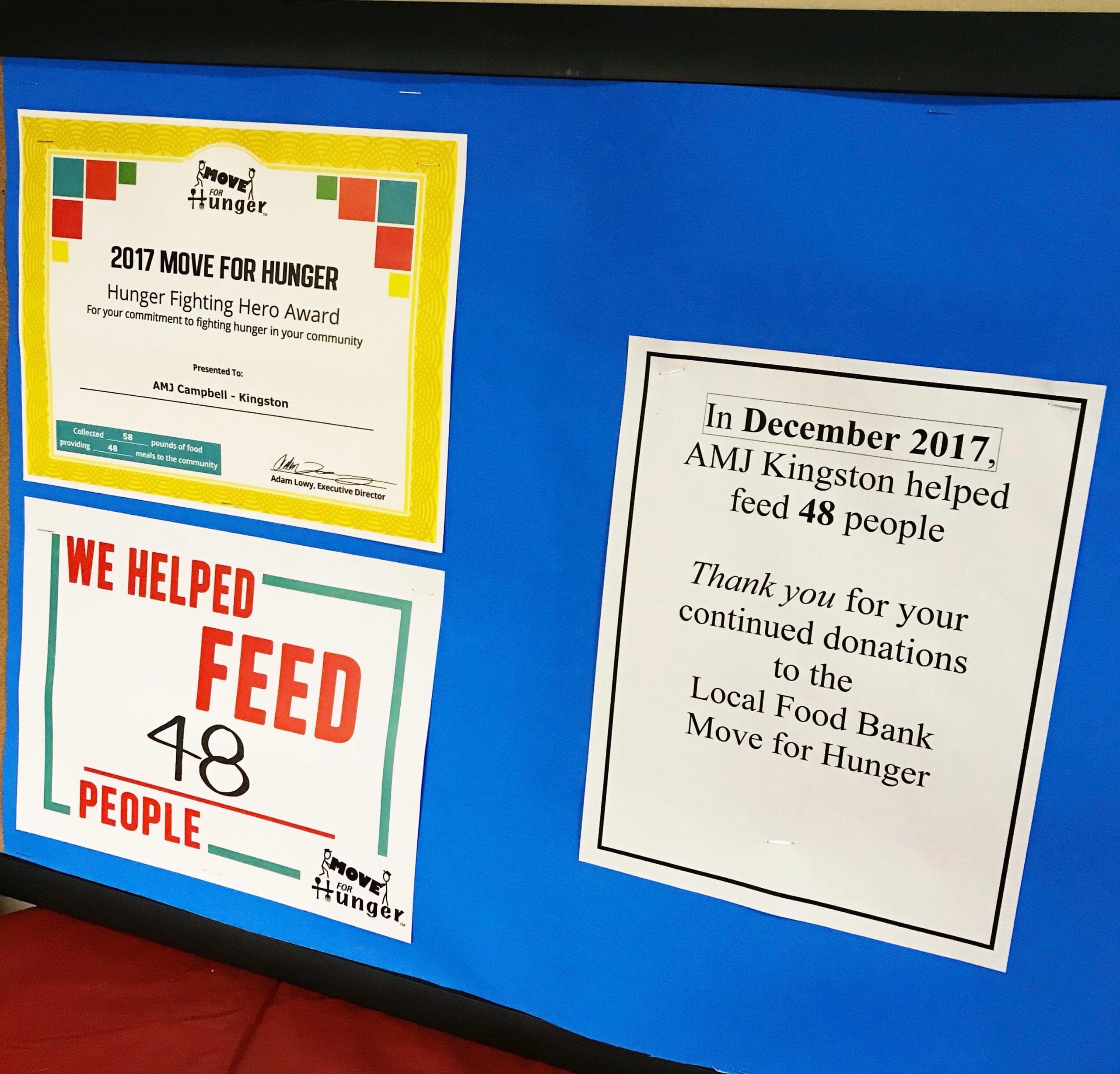 Token of Appreciation for donating food